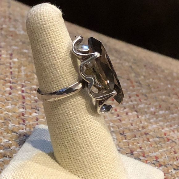 Faceted Smokey Quartz Faceted Tension Mount Vintage Sterling Silver Ring Sz 6 - Picture 13 of 16
